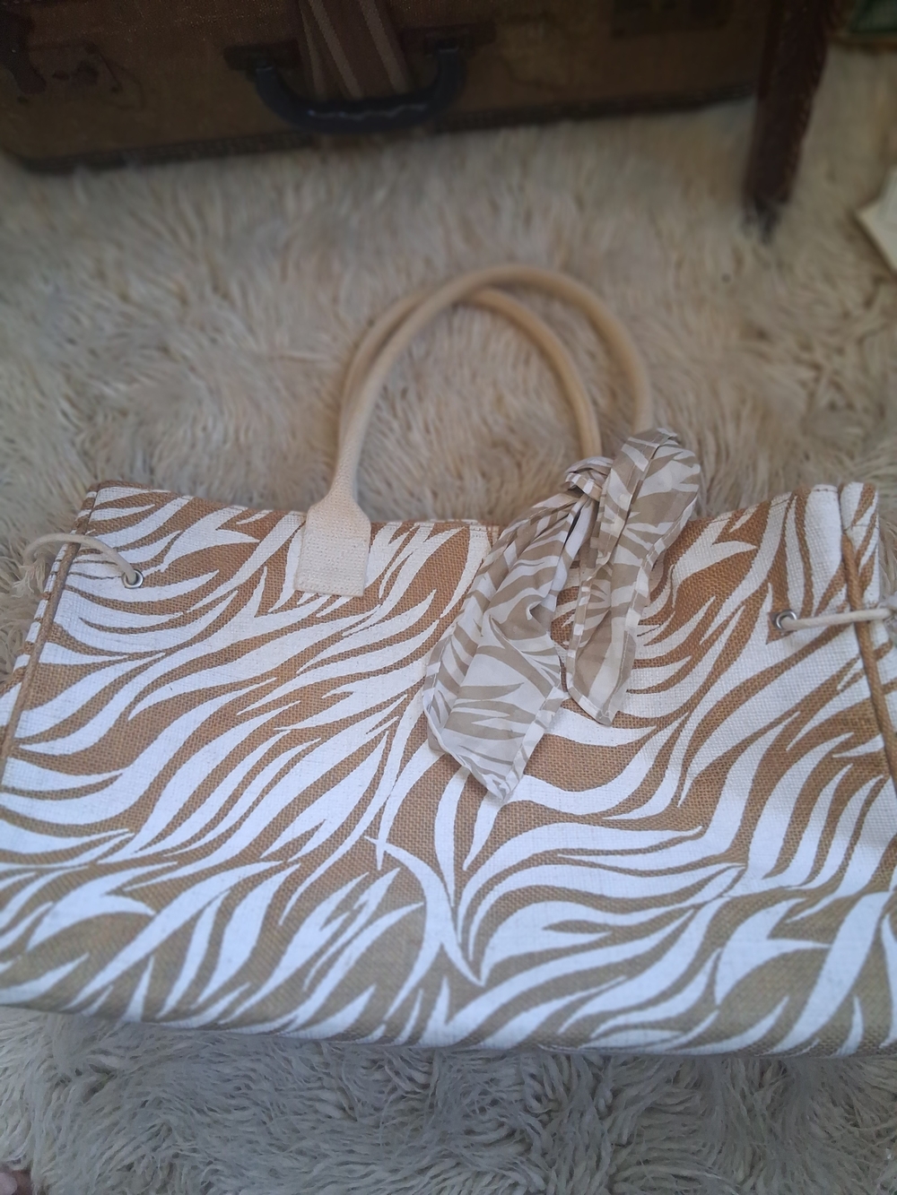 Satchel Of Savannah Neutral Print Canvas Tote Bag